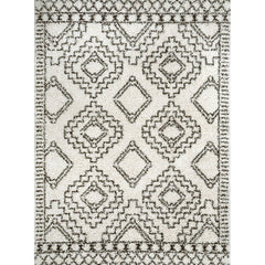 Area Rug, 8'10" x 12', Cream and Charcoal Gray with Geometric Pattern