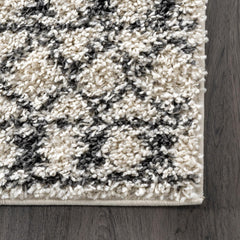 Area Rug, 8'10" x 12', Cream and Charcoal Gray with Geometric Pattern
