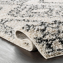 Area Rug, 8'10" x 12', Cream and Charcoal Gray with Geometric Pattern