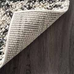 Area Rug, 8'10" x 12', Cream and Charcoal Gray with Geometric Pattern