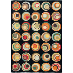 Area Rug, 8'3" x 11', Black Wool with Geometric Pattern