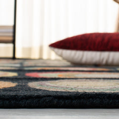 Area Rug, 8'3" x 11', Black Wool with Geometric Pattern