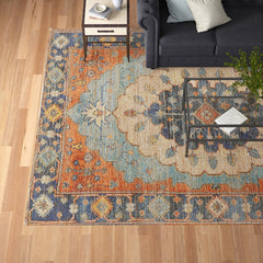 Area Rug, 8'6" x 11'6", Blue Hand-Woven Jute and Polyester