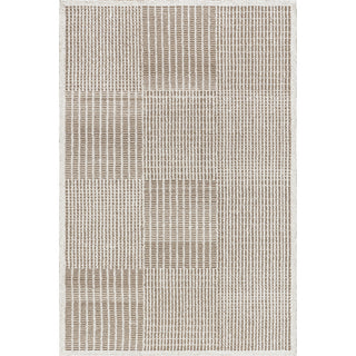 Area Rug, 8'6" x 11'6" in Beige and Brown Checkered Wool