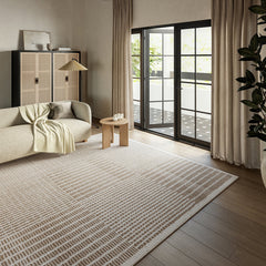 Area Rug, 8'6" x 11'6" in Beige and Brown Checkered Wool