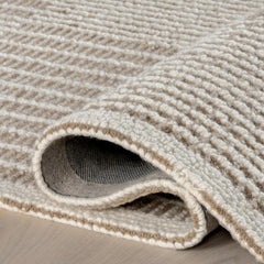 Area Rug, 8'6" x 11'6" in Beige and Brown Checkered Wool