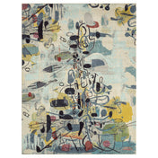 Area Rug, 8'6" x 11'6" in Ivory with Blue and Yellow Abstract Pattern