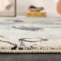 Area Rug, 8'6" x 11'6" in Ivory with Blue and Yellow Abstract Pattern
