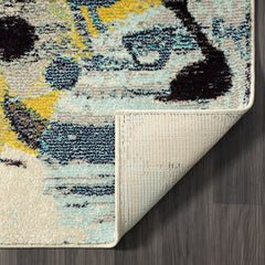 Area Rug, 8'6" x 11'6" in Ivory with Blue and Yellow Abstract Pattern