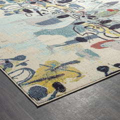 Area Rug, 8'6" x 11'6" in Ivory with Blue and Yellow Abstract Pattern