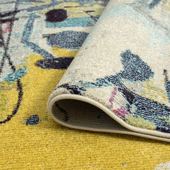 Area Rug, 8'6" x 11'6" in Ivory with Blue and Yellow Abstract Pattern