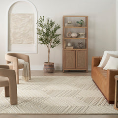 Area Rug, 8'6" x 11'6", Ivory Wool with Geometric Pattern