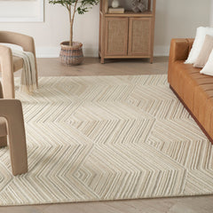 Area Rug, 8'6" x 11'6", Ivory Wool with Geometric Pattern