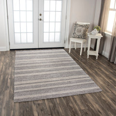 Area Rug, 8'6" x 11'6" with Brown Striped Wool
