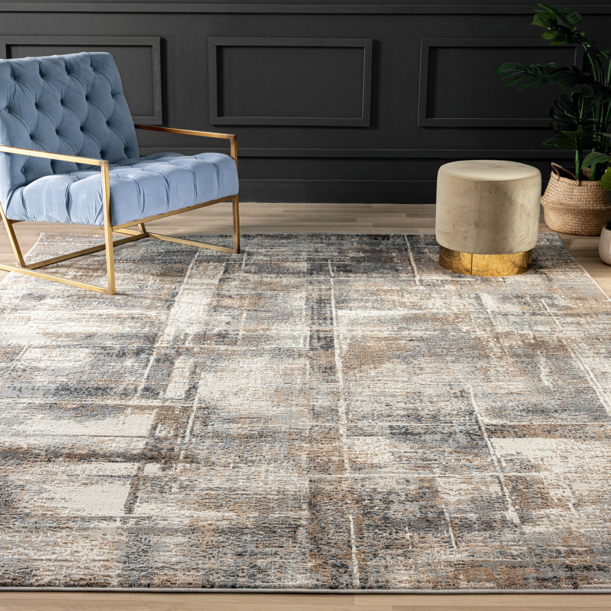 Area Rug, 8'6" x 11'6" with Gray/Ivory Abstract Geometric Pattern