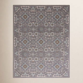 Area Rug, 8'9" x 12', Light Gray Wool with Oriental Floral Pattern