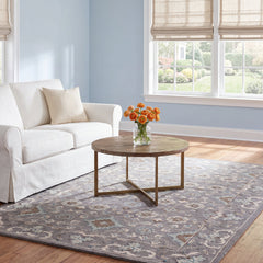 Area Rug, 8'9" x 12', Light Gray Wool with Oriental Floral Pattern