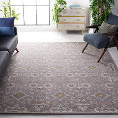 Area Rug, 8'9" x 12', Light Gray Wool with Oriental Floral Pattern
