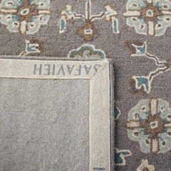 Area Rug, 8'9" x 12', Light Gray Wool with Oriental Floral Pattern