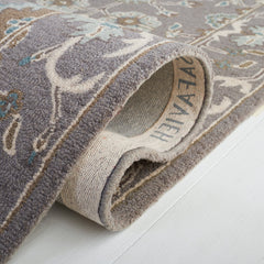 Area Rug, 8'9" x 12', Light Gray Wool with Oriental Floral Pattern