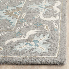 Area Rug, 8'9" x 12', Light Gray Wool with Oriental Floral Pattern