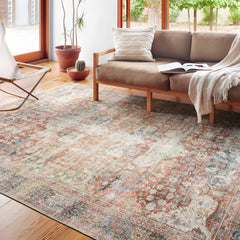 Area Rug, 8 Ft 4 In x 11 Ft 6 In with Blue, Red, Ivory and Navy Print