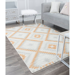 Area Rug, 8 Ft 9 In X 12 Ft, Ivory with Orange and Gray