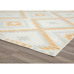 Area Rug, 8 Ft 9 In X 12 Ft, Ivory with Orange and Gray