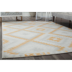 Area Rug, 8 Ft 9 In X 12 Ft, Ivory with Orange and Gray