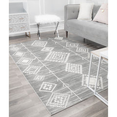 Area Rug, 8 Ft 9 In x 12 Ft, Polypropylene in Silver, Gray and Ivory