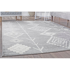 Area Rug, 8 Ft 9 In x 12 Ft, Polypropylene in Silver, Gray and Ivory