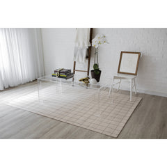 Area Rug, 8 ft x 10 ft, Beige Plaid Wool