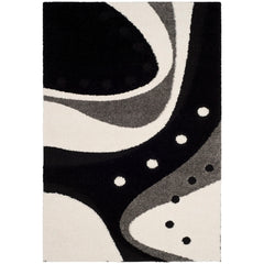 Area Rug, 8 Ft x 10 Ft, Black/Ivory Polypropylene