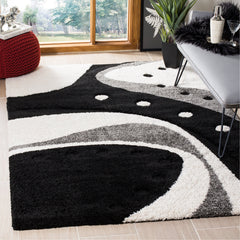 Area Rug, 8 Ft x 10 Ft, Black/Ivory Polypropylene