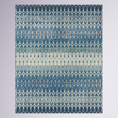 Area Rug, 8 ft x 10 ft, Blue and Beige Ikat Chenille