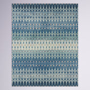 Area Rug, 8 ft x 10 ft, Blue and Beige Ikat Chenille