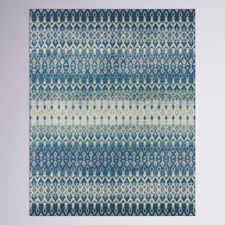 Area Rug, 8 ft x 10 ft, Blue and Beige Ikat Chenille