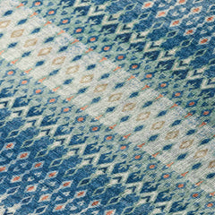 Area Rug, 8 ft x 10 ft, Blue and Beige Ikat Chenille