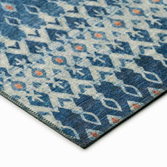 Area Rug, 8 ft x 10 ft, Blue and Beige Ikat Chenille