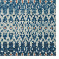 Area Rug, 8 ft x 10 ft, Blue and Beige Ikat Chenille