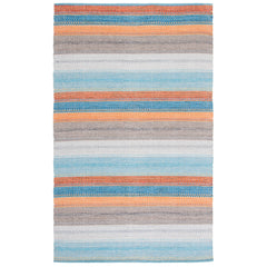 Area Rug, 8 ft x 10 ft Cotton Flatweave with Orange, Blue and Gray Stripes