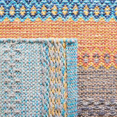 Area Rug, 8 ft x 10 ft Cotton Flatweave with Orange, Blue and Gray Stripes