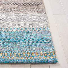 Area Rug, 8 ft x 10 ft Cotton Flatweave with Orange, Blue and Gray Stripes