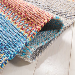 Area Rug, 8 ft x 10 ft Cotton Flatweave with Orange, Blue and Gray Stripes