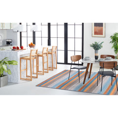 Area Rug, 8 ft x 10 ft Cotton Flatweave with Orange, Blue and Gray Stripes