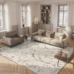 Area Rug, 8 Ft x 10 Ft, Cream and Beige Floral