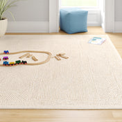 Area Rug, 8 ft x 10 ft, Cream Wool with Stain Resistance