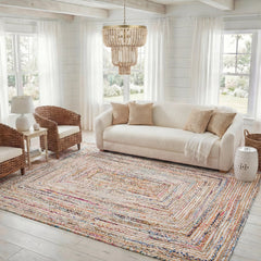 Area Rug, 8 ft x 10 ft, Geometric Pattern in Beige/Multi