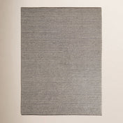 Area Rug, 8 Ft x 10 Ft, Gray and Ivory Striped Wool and Cotton