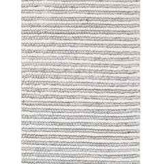 Area Rug, 8 Ft x 10 Ft, Gray and Ivory Striped Wool and Cotton